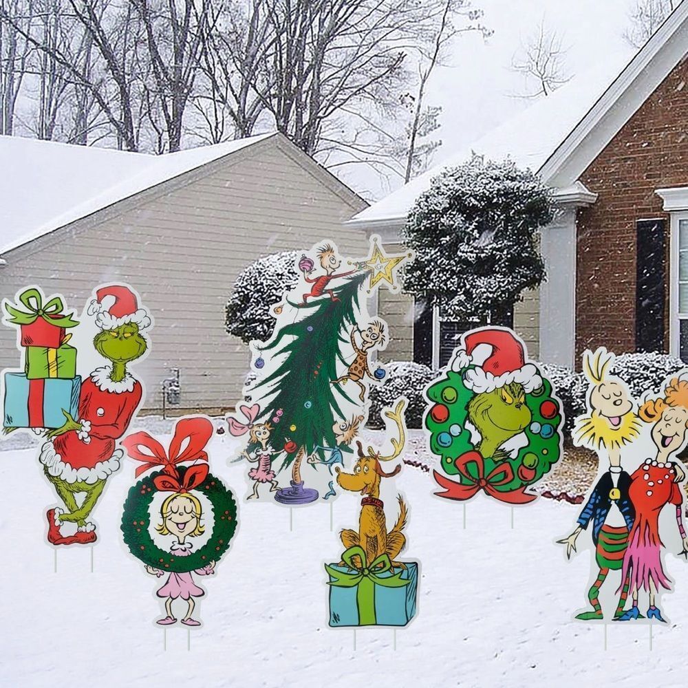 The Grinch Corrugated PVC Christmas Yard Stakes, 6 pc set